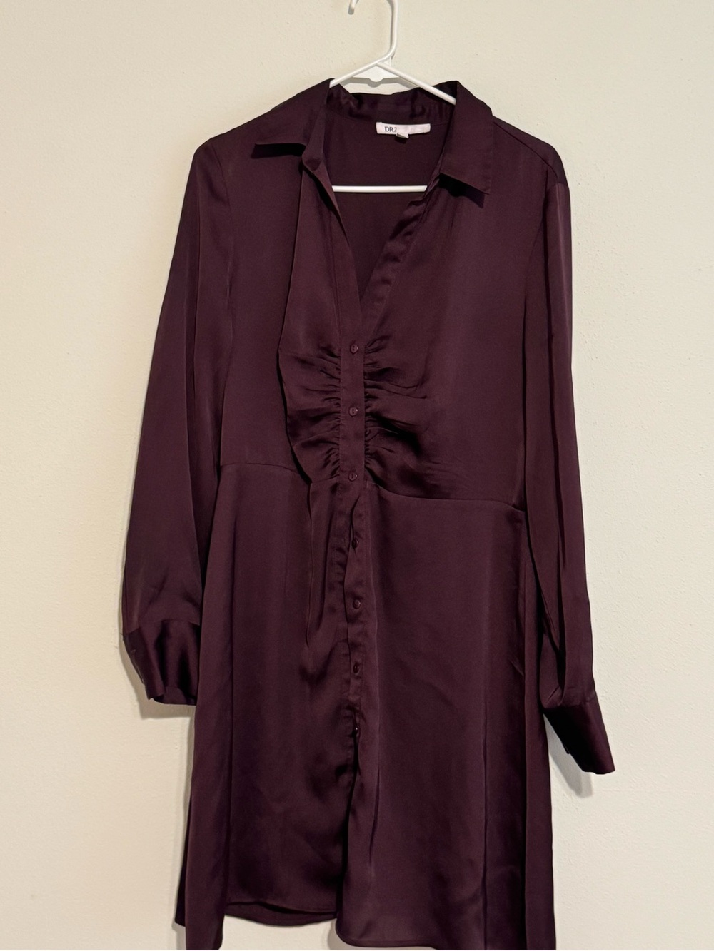 DR2 Deep Plum Button-Front Long-Sleeve Mini Dress